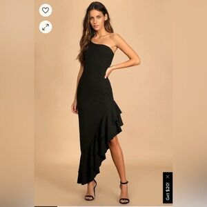 Lulus “Steal a Glance Black One Shoulder Assymetrical Midi Dress”
